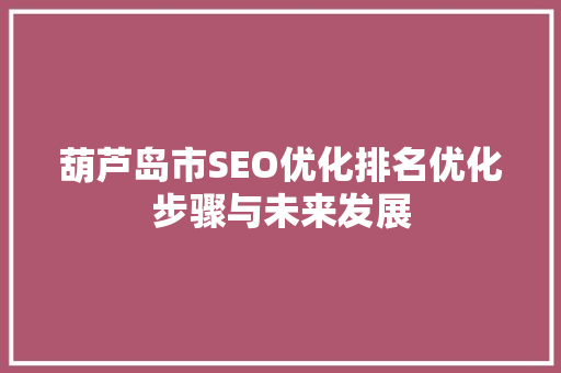 葫芦岛市SEO优化排名优化步骤与未来发展