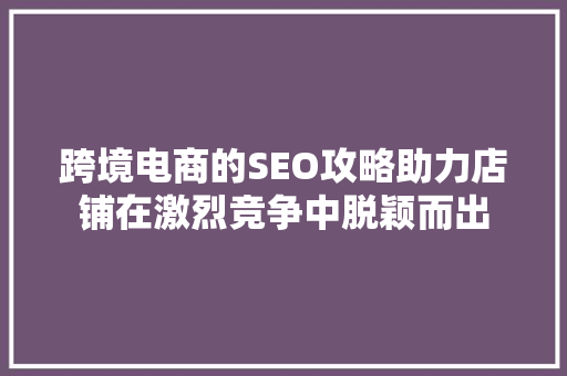 跨境电商的SEO攻略助力店铺在激烈竞争中脱颖而出