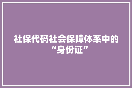 社保代码社会保障体系中的“身份证”