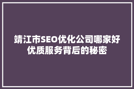 靖江市SEO优化公司哪家好优质服务背后的秘密