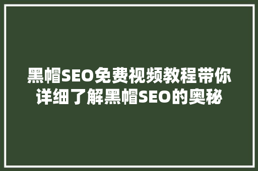 黑帽SEO免费视频教程带你详细了解黑帽SEO的奥秘