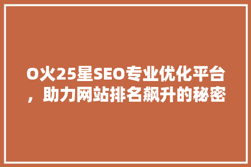 O火25星SEO专业优化平台，助力网站排名飙升的秘密武器