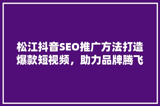 松江抖音SEO推广方法打造爆款短视频，助力品牌腾飞