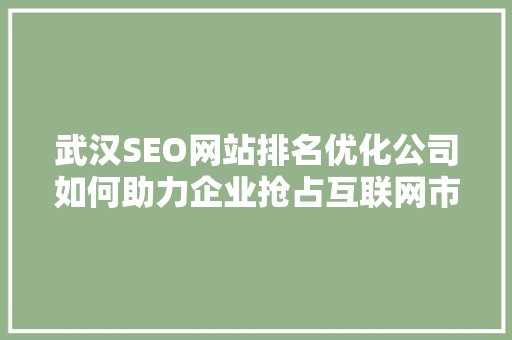 武汉SEO网站排名优化公司如何助力企业抢占互联网市场制高点