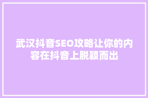武汉抖音SEO攻略让你的内容在抖音上脱颖而出