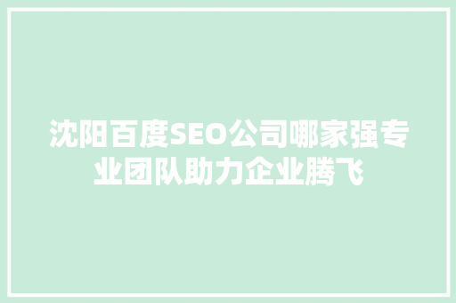 沈阳百度SEO公司哪家强专业团队助力企业腾飞