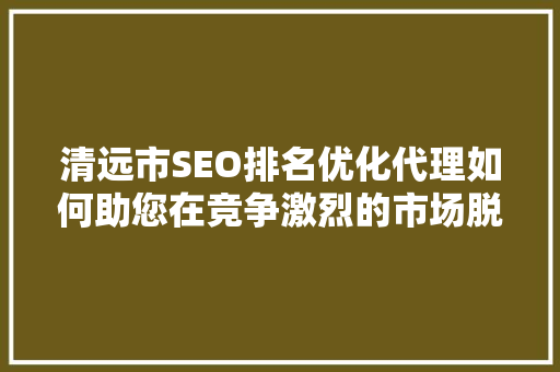 清远市SEO排名优化代理如何助您在竞争激烈的市场脱颖而出