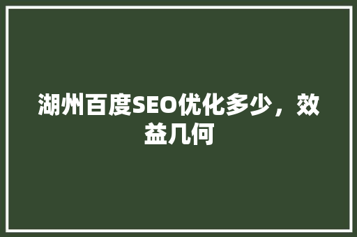 湖州百度SEO优化多少，效益几何
