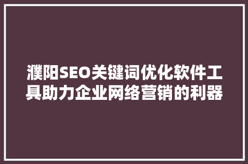 濮阳SEO关键词优化软件工具助力企业网络营销的利器