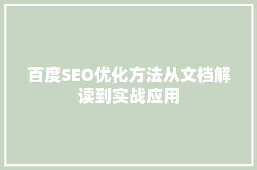 百度SEO优化方法从文档解读到实战应用