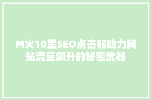 M火10星SEO点击器助力网站流量飙升的秘密武器  第1张