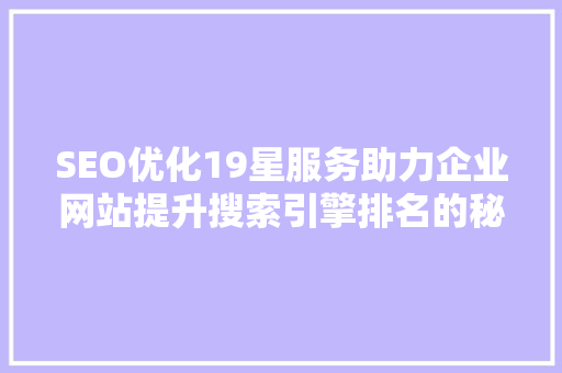 SEO优化19星服务助力企业网站提升搜索引擎排名的秘密武器