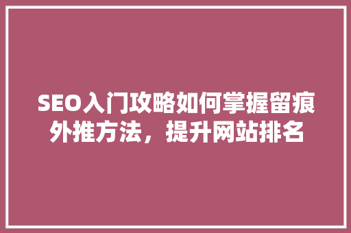 SEO入门攻略如何掌握留痕外推方法，提升网站排名