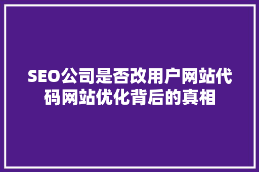 SEO公司是否改用户网站代码网站优化背后的真相