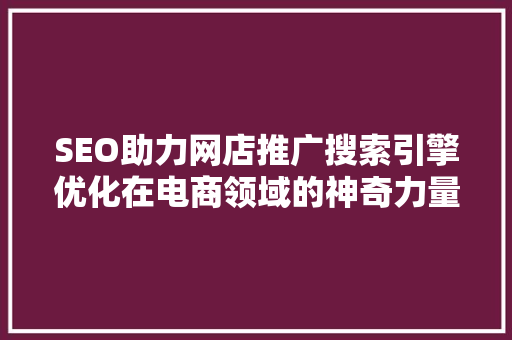 SEO助力网店推广搜索引擎优化在电商领域的神奇力量  第1张