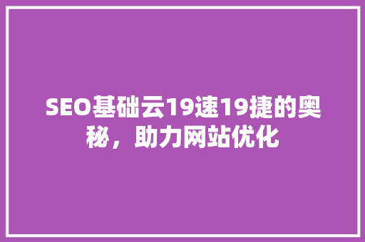 SEO基础云19速19捷的奥秘，助力网站优化