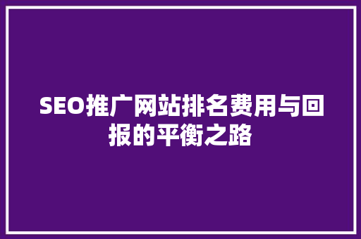 SEO推广网站排名费用与回报的平衡之路