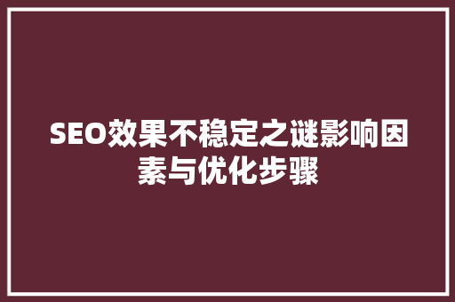 SEO效果不稳定之谜影响因素与优化步骤  第1张