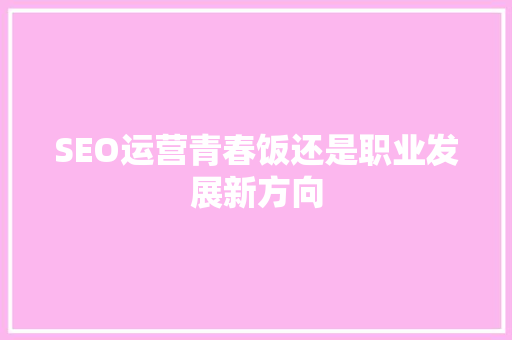 SEO运营青春饭还是职业发展新方向