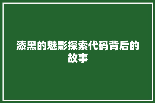 漆黑的魅影探索代码背后的故事  第1张