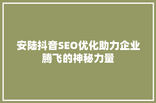 安陆抖音SEO优化助力企业腾飞的神秘力量