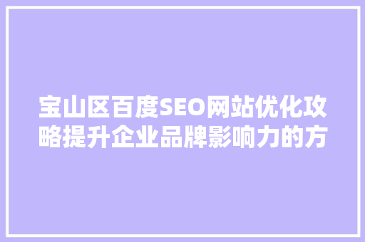 宝山区百度SEO网站优化攻略提升企业品牌影响力的方法