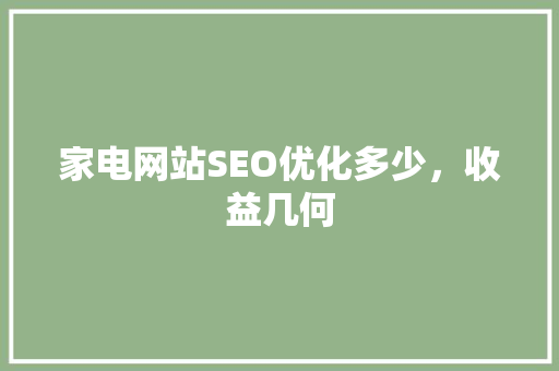 家电网站SEO优化多少，收益几何
