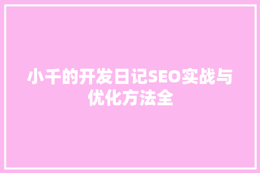 小千的开发日记SEO实战与优化方法全  第1张