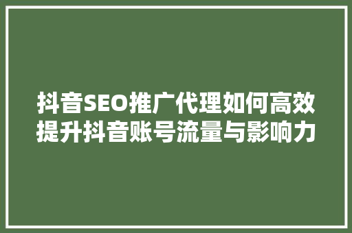 抖音SEO推广代理如何高效提升抖音账号流量与影响力