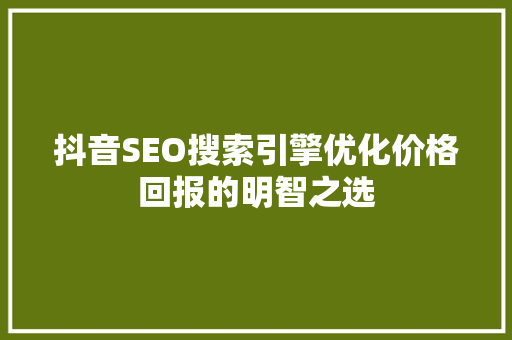 抖音SEO搜索引擎优化价格回报的明智之选