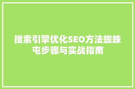 搜索引擎优化SEO方法蜘蛛屯步骤与实战指南