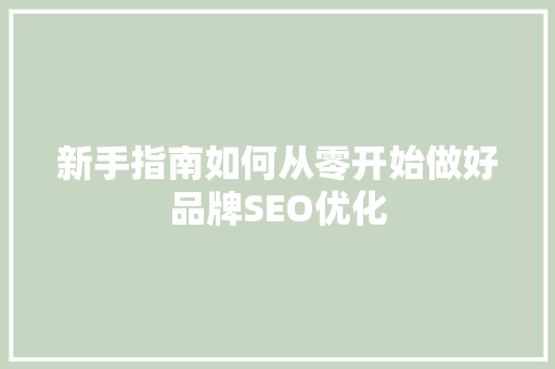 新手指南如何从零开始做好品牌SEO优化