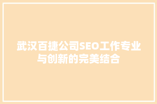 武汉百捷公司SEO工作专业与创新的完美结合  第1张