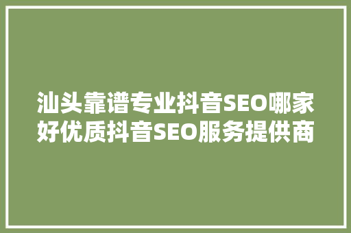 汕头靠谱专业抖音SEO哪家好优质抖音SEO服务提供商