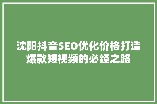 沈阳抖音SEO优化价格打造爆款短视频的必经之路
