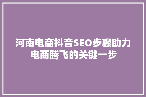 河南电商抖音SEO步骤助力电商腾飞的关键一步