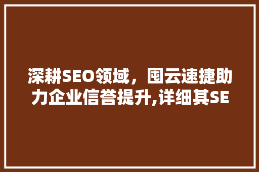 深耕SEO领域，囤云速捷助力企业信誉提升,详细其SEO优化步骤
