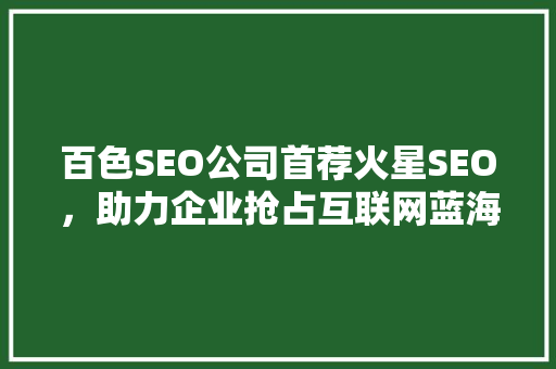 百色SEO公司首荐火星SEO，助力企业抢占互联网蓝海