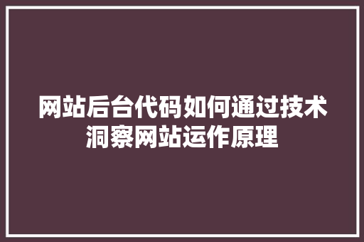 网站后台代码如何通过技术洞察网站运作原理