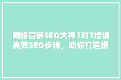 网络营销SEO大神1对1培训高效SEO步骤，助你打造爆款网站