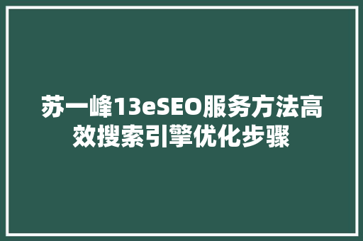 苏一峰13eSEO服务方法高效搜索引擎优化步骤