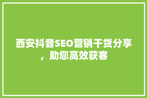 西安抖音SEO营销干货分享，助您高效获客