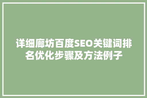 详细廊坊百度SEO关键词排名优化步骤及方法例子