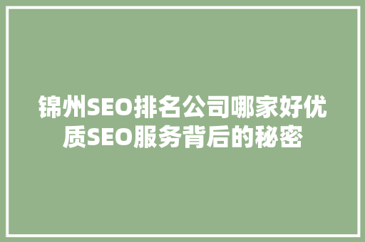 锦州SEO排名公司哪家好优质SEO服务背后的秘密