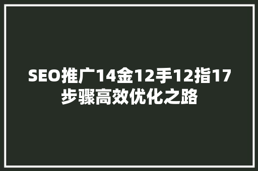 SEO推广14金12手12指17步骤高效优化之路