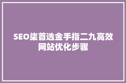 SEO柒首选金手指二九高效网站优化步骤