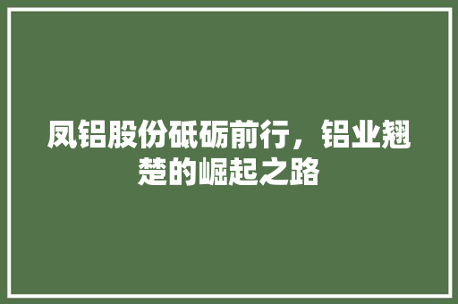 凤铝股份砥砺前行，铝业翘楚的崛起之路