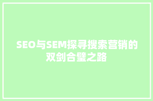 SEO与SEM探寻搜索营销的双剑合璧之路  第1张
