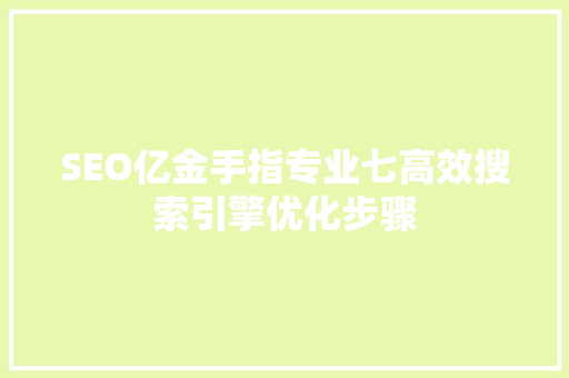 SEO亿金手指专业七高效搜索引擎优化步骤