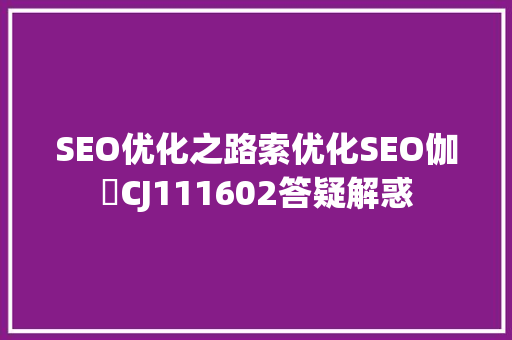 SEO优化之路索优化SEO伽覣CJ111602答疑解惑